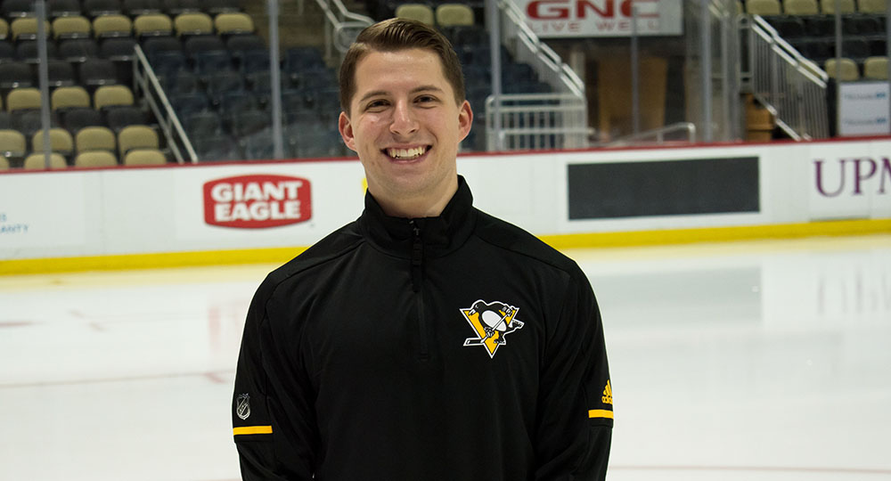 Pictured is Point Park SAEM student and Penguins intern John Blattenberger.